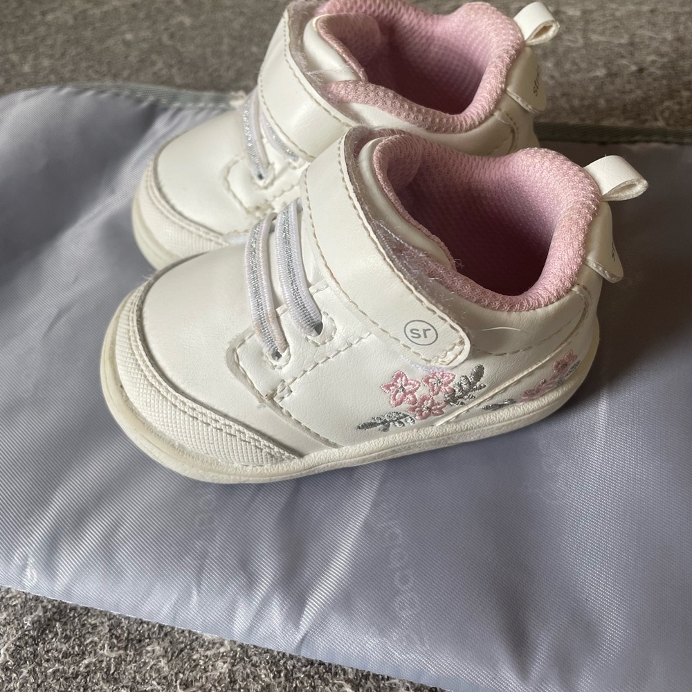 White and Pink Stride Rite Baby Shoes